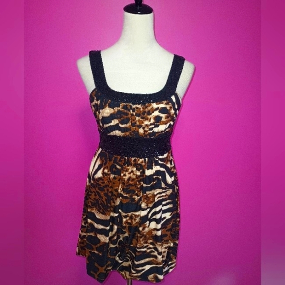 Rampage Y2K Ladies Animal Print Balloon Mini Dress (Size Medium) - Picture 1 of 11